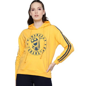 Sudadera con capucha amarilla para mujer con estampado de Minion y rayas laterales, sudadera informal con bolsillos, diseño de logotipo frontal, ropa de otoño - Product Image 1