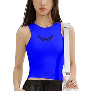 Haut court blanc sans manches pour femme, col rond, imprimé logo aile, respirant, en Spandex et Polyester, motif lettres avant, élément de mode - Product Image 3