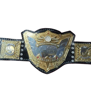 Ceinture de champion du monde de la lutte personnalisable, plaquée or de qualité supérieure, avec sangle en cuir noir - Product Image 2