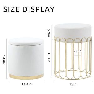 Set of 2 Round Velvet Upholstered Vanity <b>Stool</b> Footrest Living Room Side Table with Removable Lid <b>Storage</b> Ottomans - Product Image 2