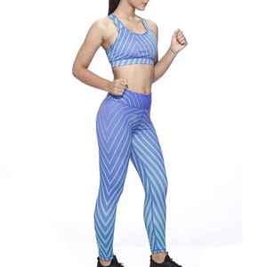 Women's <b>Blue</b> Striped Yoga Sports <b>Bra</b> And Leggings Set Racerback High Waist Sweat-Wicking Breathable Fitness Activewear - Product Image 6