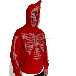 Alta Calidad Algodón Rhinestone Zip up Hoodie Punk moda Unisex Stitch Hoodie Hip Hop Hoodie para ropa de calle - Product Image 3