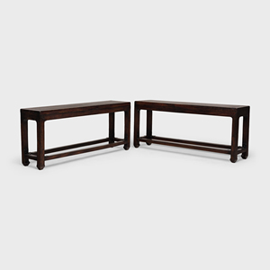 Banc en bois de style chinois antique, inspiré du style Ming, brun foncé, recouvert de fer, pour couloir long, mobilier de siège. - Product Image 5