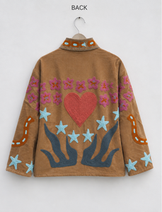 Elegant Hand Embroidered Velvet Jacket With Heart <b>Star</b> And Handmade Patterns Mandarin Collar Full Sleeve Autumn Women Coat - Product Image 2
