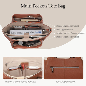 Bolso Tote de Trabajo de Cuero Genuino Marrón, Color Sólido, Parte Superior Abierta, Estilo Minimalista para Uso Diario - Product Image 5