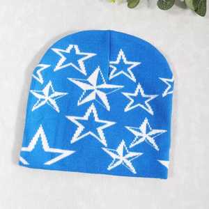 Unisex Star Pattern Beanie Hat 56-58CM Casual <b>Winter</b> <b>Cap</b> Acrylic Material Geometric Design Adult Knit Hat - Product Image 6