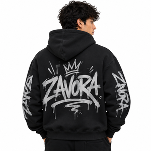 Sweat à capuche pour homme Y2K avec motif graffiti, noir, en molleton français, fermeture éclair intégrale, poche kangourou, coupe ample, design personnalisé - Product Image 3