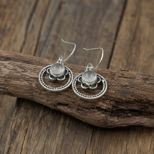 Pendientes Colgantes de Cuarzo Rosa Natural OEM con Halo, Plata de Ley 925, Pendientes Colgantes Circulares Artesanales, Proveedor Mayorista de Joyería para Ella y Mamá - Product Image 2