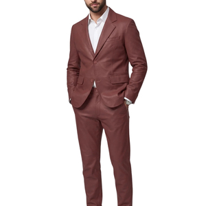 Conjunto de Traje de Cuero Marrón para Hombre, Blazer de Solapa con Muescas de un Solo Botón y Pantalones - Product Image 1