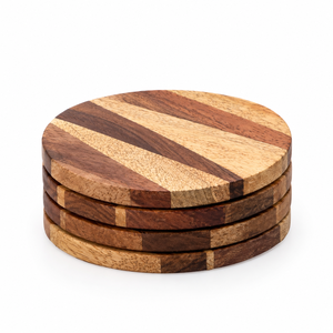 Multi-Wood Striped <b>Round</b> <b>Coaster</b> Set with Epoxy Resin Inlay Handmade Natural Grain Design 9-10cm Diameter From REHMAN CRAFT - Product Image 5