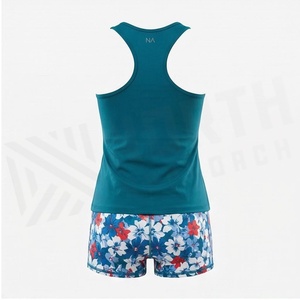 Women Floral Print 2 Piece Tankini <b>Set</b> Quick Dry Spandex Polyester Shorts and Tank Top Regular Fit Knitted Sportswear - Product Image 2