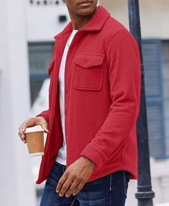 Direct Factory Wholesale OEM Made <b>Men's</b> Polar Fleece <b>Shirt</b> Jacket Long Sleeve Casual Button Down <b>Shirts</b> Shacket with Pockets - Product Image 1