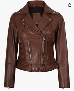 <b>Womens</b> Tan Genuine Leather Slim Fit Biker <b>Jacket</b> Asymmetrical Zip Solid Embossed Premium Quality Custom OEM Wholesale - Product Image 4