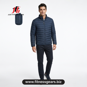 Veste matelassée légère et pliable pour homme, personnalisable OEM, imperméable, col montant, bleu foncé, style Bubble Coat - Product Image 3