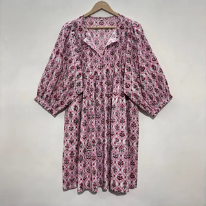 เดรสลำลองผู้หญิง ใส่ได้ทุกวัน ทุกฤดู ผ้าทอ 100% ผ้าฝ้าย พิมพ์ลายดอกไม้/สีพื้น แขนสั้น เอวทรงเอ็มไพร์ ทรงเบบี้ดอลล์ - Product Image 3