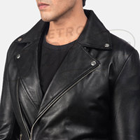 Blouson de motard en cuir véritable noir de qualité supérieure pour homme - Coupe ajustée en peau de mouton véritable avec fermeture éclair asymétrique