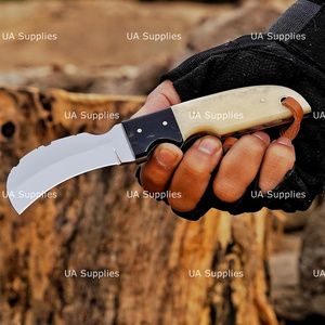 Couteau de chasse EDC à lame fixe en acier inoxydable forgé à la main, style bec d'oiseau, avec manche en os de chameau et résine, couteaux OEM ODM avec étui - Product Image 3