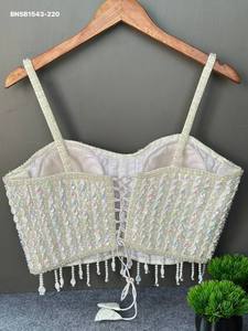Modern Style Pearl-Beads-Crystal Hand-work <b>Readymade</b> Padded Sleeveless Spaghetti <b>Blouse</b> Collection Online Shopping India - Product Image 3