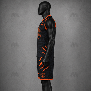 Ensemble de maillots de basket-ball personnalisés, design à rayures tigrées noir et orange, uniforme sans manches pour hommes et femmes, pour l'entraînement et les matchs - Product Image 2
