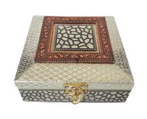 กล่องเครื่องประดับไม้โลหะสีเงินลายพัดสีรุ้งเพ้นท์มือ งานศิลปะเคลือบสีเมเนกาเร กล่องเก็บของทรงสี่เหลี่ยมผืนผ้าพร้อมตัวล็อค - Product Image 6