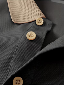 Men's Black Oxford for Shirt Short Sleeve Solid Color Casual Breathable Plain Dyed Knitted Fabric Regular Length - Product Image 4