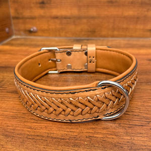 Wholesale Personalized Manufacturer Custom Handmade Luxury Design Braided Leather Dog Collars <b>Padded</b> Genuine Leather Pet Collars - Product Image 2