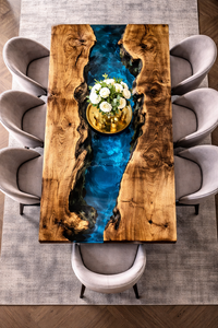 Luxury Epoxy River Live Edge Wood Resin Handmade Modern Custom <b>Walnut</b> Slab Dining <b>Table</b> Blue Resin Eco-Friendly Rectangle Diwali - Product Image 2