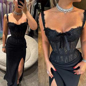 <span class=keywords><strong>Abito</strong></span> <span class=keywords><strong>lungo</strong></span> <span class=keywords><strong>da</strong></span> <span class=keywords><strong>sera</strong></span> <span class=keywords><strong>nero</strong></span> in pizzo personalizzato 2026, sexy, senza maniche, vintage, con spacco, a vita alta, a fascia, per cocktail party - Product Image 3