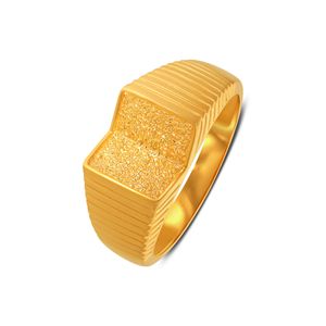 Premium <b>Gold</b> Square Signet <b>Ring</b> With Textured Center Panel And Ribbed Wide Band Luxury Statement Jewelry For <b>Men</b> Wholesale - Product Image 1