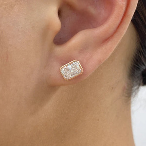 Minimalist Bezel Set Radiant Cut Lab Diamond <b>Earrings</b> 10K 14K 18K Gold Horizontal Solitaire <b>Studs</b> For Women Custom <b>Fine</b> Jewelry - Product Image 4