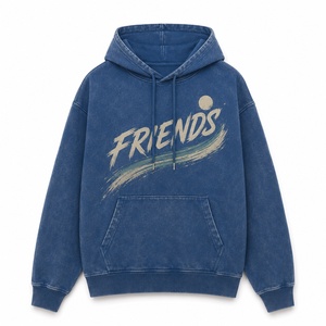 Sudadera con Capucha Azul Extra Grande Unisex con Estampado Personalizado en el Bolsillo Delantero, Sudadera Informal de Algodón Lavado Estilo Francés para Otoño - Product Image 1