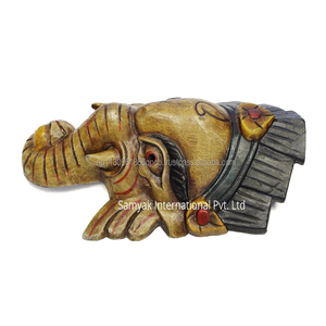 Masque de Ganesha en bois sculpté à la main, décoration murale d'art populaire, objet de collection, fait main au Népal - Product Image 2