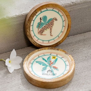 Eco Friendly Wooden <b>Coaster</b> Set with Enamel Artwork Handmade Acacia Wood <b>Table</b> <b>Coasters</b> - Product Image 3