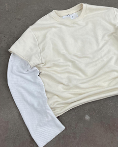 T-shirt en coton à manches longues surdimensionné pour homme, imprimé floral, manches contrastées, style streetwear, jersey court, 240g - Product Image 5