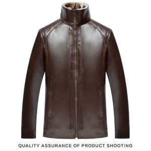 Veste d'hiver pour homme en cuir marron respirant, grande taille, avec doublure en fausse fourrure, manches longues, coupe-vent - Product Image 4