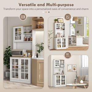 Mobile dispensa da cucina autoportante da 72 pollici con ante in vetro e ripiani regolabili, credenza con piano d'appoggio per stoccaggio - Product Image 5