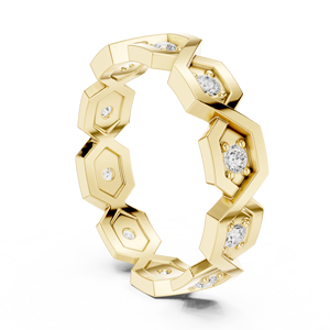 Anillo de Diamantes Chapado en Oro Amarillo para Mujer, Anillo de Eternidad Hexagonal, Joyería para Aniversario de Bodas - Product Image 4