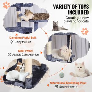 Grande Torre per Gatti da 183 cm con 2 Cucce, Tiragraffi in Sisal, Amaca e Piattaforme per Saltare - Albero da Arrampicata per Gatti da Interno - Product Image 4