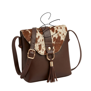SEHRAINN Genuine Leather Crossbody Sling Bag With Real Hairon Hide Boho Style Tassel Purse Custom <b>Mini</b> Shoulder Bag For Women - Product Image 2
