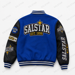 Custom Varsity <b>Jacket</b> Men’s Blue Black <b>Baseball</b> <b>Bomber</b> <b>Jacket</b> Embroidered Letterman <b>Jacket</b> OEM Private Label Streetwear - Product Image 2
