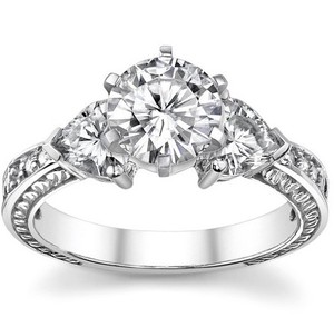 <b>Solitaire</b> Round Brilliant Cut Moissanite <b>Ring</b> 925 Sterling <b>Silver</b> Rhodium Plated Luxury Engagement Wedding Promise <b>Ring</b> - Product Image 3