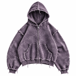 Vente en gros de sweats à capuche pour hommes avec fermeture éclair intégrale, 100% coton molletonné, logo brodé personnalisé, service OEM pour les détaillants de mode aux États-Unis - Product Image 2