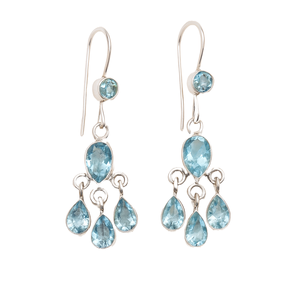 Pendientes de Topacio Azul Natural, Plata de Ley 925, Bañados en Oro Amarillo y Oro Rosa, Pendientes Colgantes de Cristal Curativo - Product Image 1