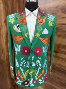 Costume Western brodé vert pour homme, ensemble 2 pièces – Blazer floral de créateur avec pantalon assorti, tenue de mariage et de scène personnalisée - Product Image 3