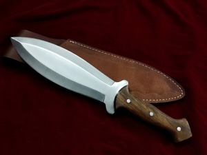 Couteau de chasse à lame fixe en acier inoxydable, pointe de lance, manche en bois, étui en cuir, qualité industrielle, épaisseur 0,6 mm - Product Image 3
