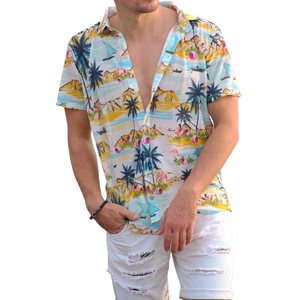 Chemise à manches courtes à fleurs hawaïennes pour homme, coupe régulière, coton léger, vacances à la plage, décontractée, vêtements d'été - Product Image 1