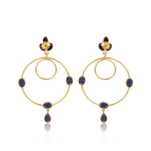 Boucles d'oreilles pendantes de créateur en argent 925 plaqué or avec lapis-lazuli, design classique et luxueux pour femme - Product Image 3