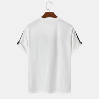 T-shirt en coton pour homme, à blocs de couleur, manches courtes, col rond, coupe décontractée, bordure contrastée, design uni tricoté
