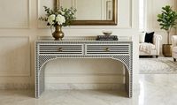 Table console moderne Belladec, style antique, noir et blanc, motif géométrique, faite à la main, écologique, incrustation en os, design personnalisé, pour le sol