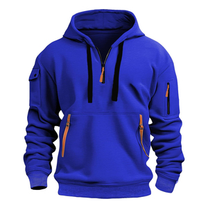 Sweat-shirt à capuche bleu royal pour homme, coupe classique, couleur unie, pull décontracté avec poches, matière en polyester tricoté - Product Image 1